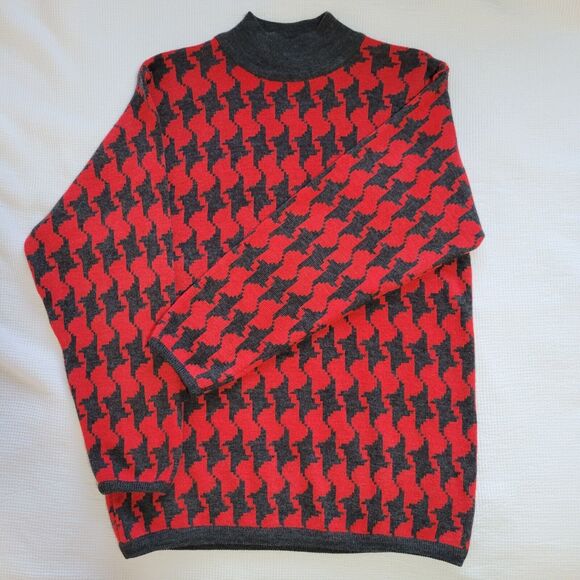 Vintage LIZ CLAIBORNE Houndstooth Cashmere Blend Sweater Sz S Mock Neck Longline - Picture 3 of 7
